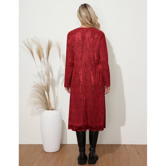 Women's Sequin Blazer Sparkly Open Front Evening Party Formal Top - Picture 3 of 7